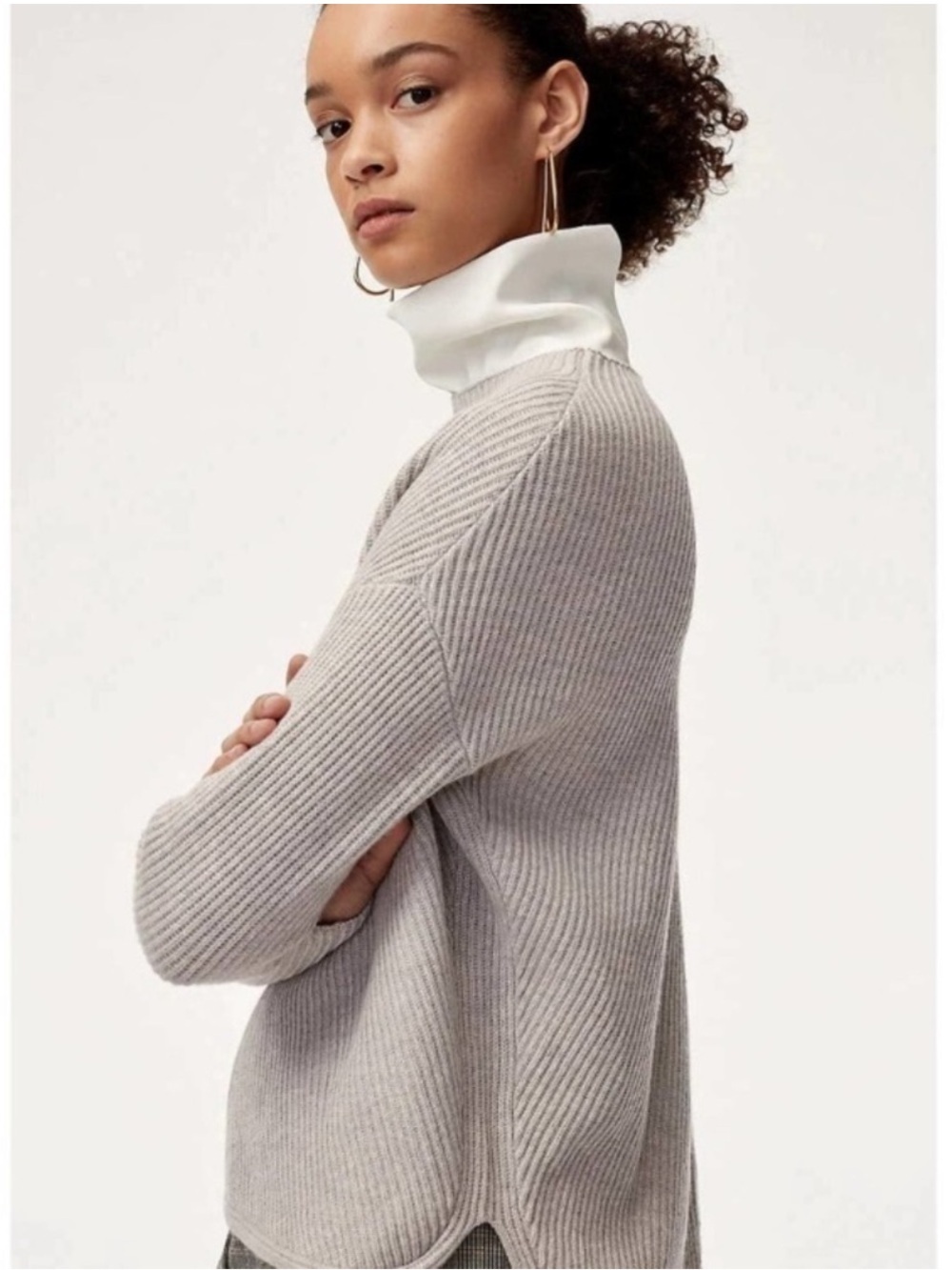 Aritzia Babaton Chalmers Sweater Mock-neck gray Size small soft wool linen blend - Picture 3 of 12